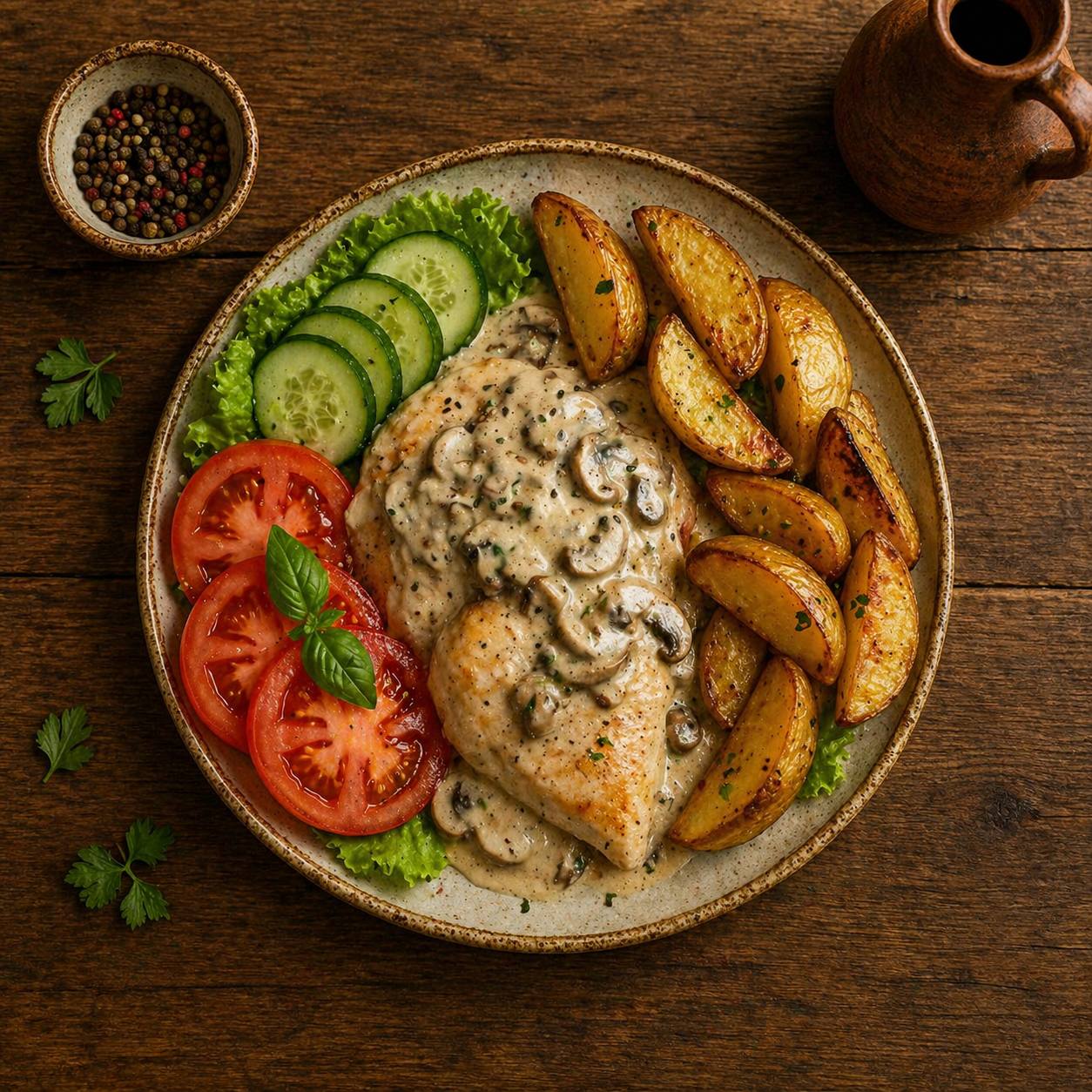 Poulet à la crème et aux champignons